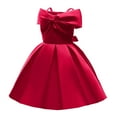thumbnail image 2 of KkSLirnhs Dresses for Girls Size 6 Toddler Girls Solid Color Temperament Bowknot off Shoulder Pleated Skirt Birthday Party Gown Long Dresses 4-5Years（4-5Y） Red, 2 of 8