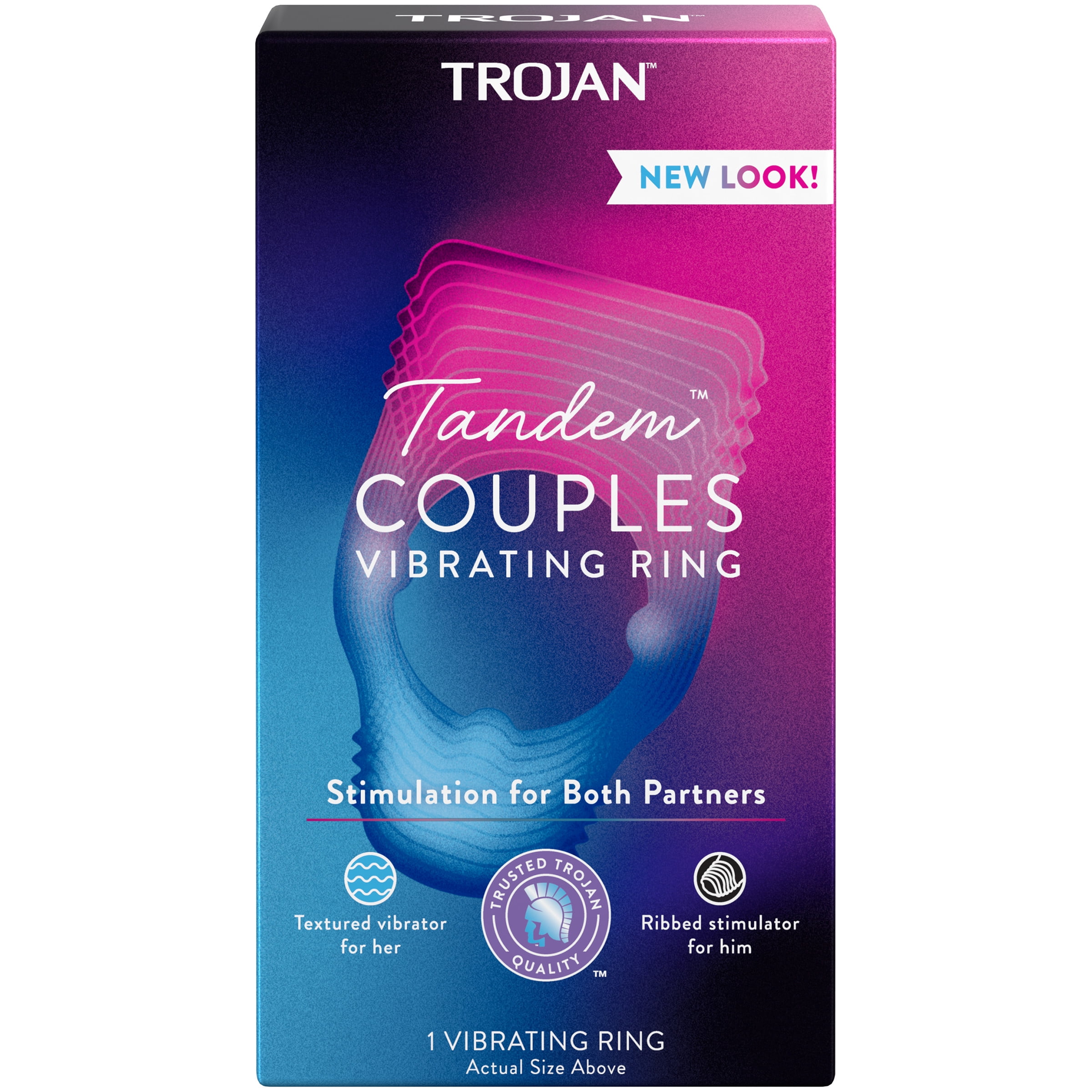 TROJAN Vibrations Tandem Couples Vibrating Ring, Personal Massager, 1 Count