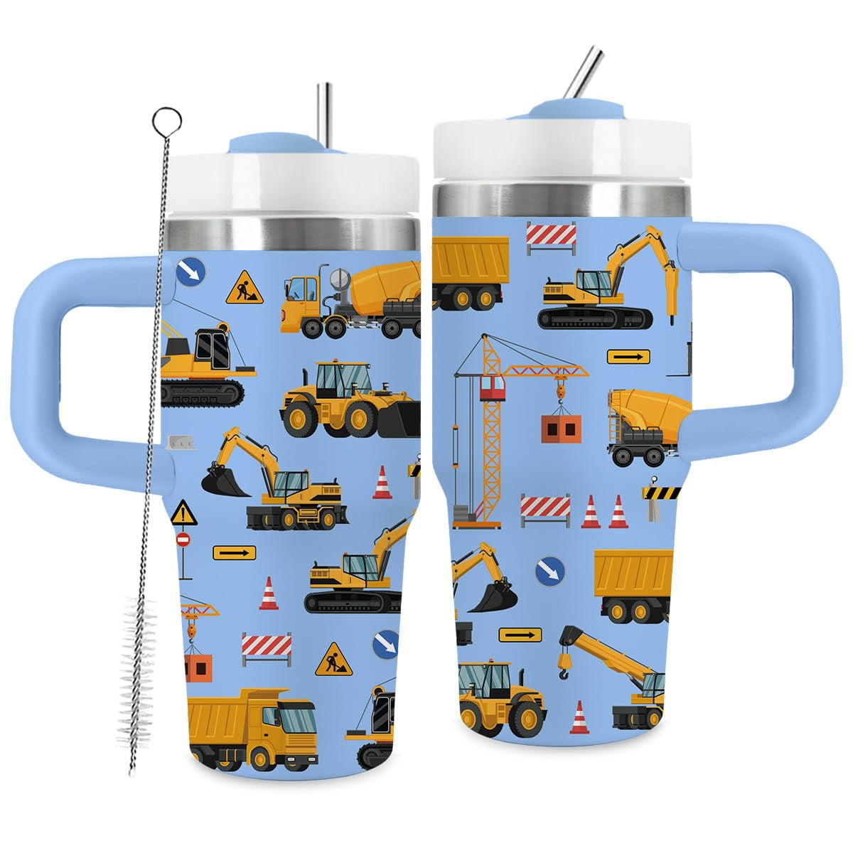 JOPJOLIW 14oz Construction Truck Tumbler with Handle and Straw for Boys, Monster Truck Tumblers, Fathers Day Birthday Gifts for Men Boy, Double Wall Vacuum Reusable Cup