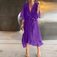thumbnail image 2 of Women’s V Neck Midi Dress with Kimono Sleeves and Waist Tie Loose Fit Lightweight Flowy Casual Style for Daily Wear Dark Purple XL, 2 of 6