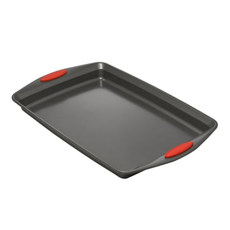 Rachael Ray - 3-Piece Nonstick Bakeware Cookie Pan Set with Silicone Grips - Gray with Red Grips