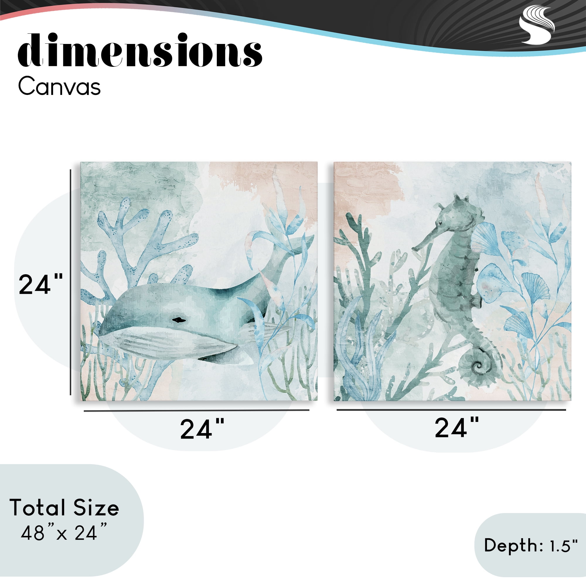 Stupell Industries Whale & Seahorse Sea Swim 2 Piece Canvas Wall Art Set, design by Kim Allen