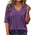 thumbnail image 2 of Hrsba Plus Size Tops for Women V Neck Short Sleeve Solid Color Ribbed Knit Fabric Soft for Summer Daily Wear, 2 of 6