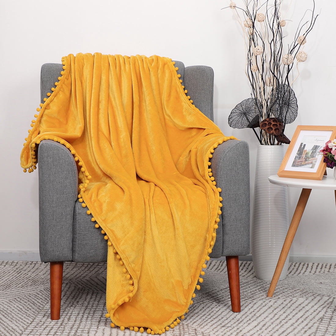 Unique Bargains Luxury Flannel Fleece Sofa Throw, Safety Yellow 50" x 59"