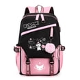 thumbnail image 1 of Kuromi Pattern Backpack, Kawaii Stylish School Bag, Women's Colorblock Rucksack, Large Capacity Foldable Outdoors Daypack, 1 of 5