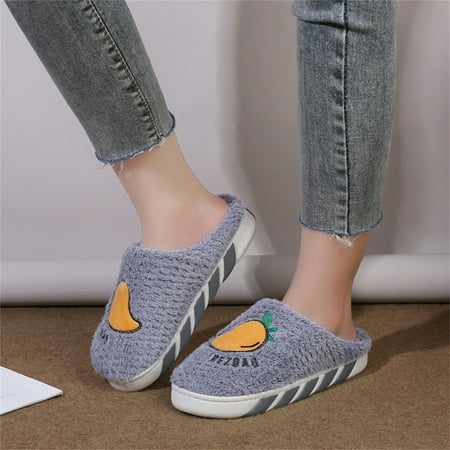 

Slippers Ladies Fashion Fruit Embroidery Plush Shoes Closed Toe Flat Cotton Slippers