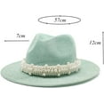 thumbnail image 2 of LINLIN Womens Classic Fedora Hat Trendy Felt Panama Hat with Pearl Belt Flat Top Wide Brim Classic Jazz Cap, 2 of 2
