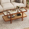 thumbnail image 4 of Costway 2-Tier Rustic Coffee Table with Storage Tempered Glass Tabletop PE Rattan Shelf Brown, 4 of 10