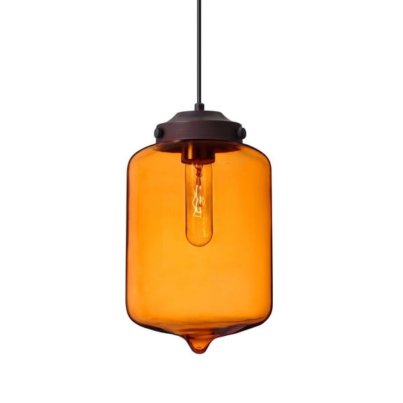 1JT-OLINAM-BR-Besa Lighting-Olin-One Light Cord Pendant with Flat Canopy-7 Inches Wide by 11 Inches High BR: Bronze 60W T10 Fluorescent Bronze Finish