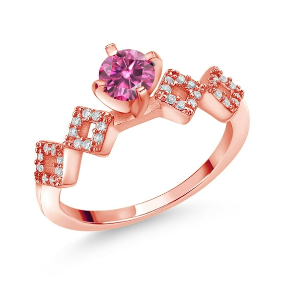 Gem Stone King 18K Rose Gold Plated Silver Ring Round Pink Moissanite and (0.88 Cttw, Size 6)