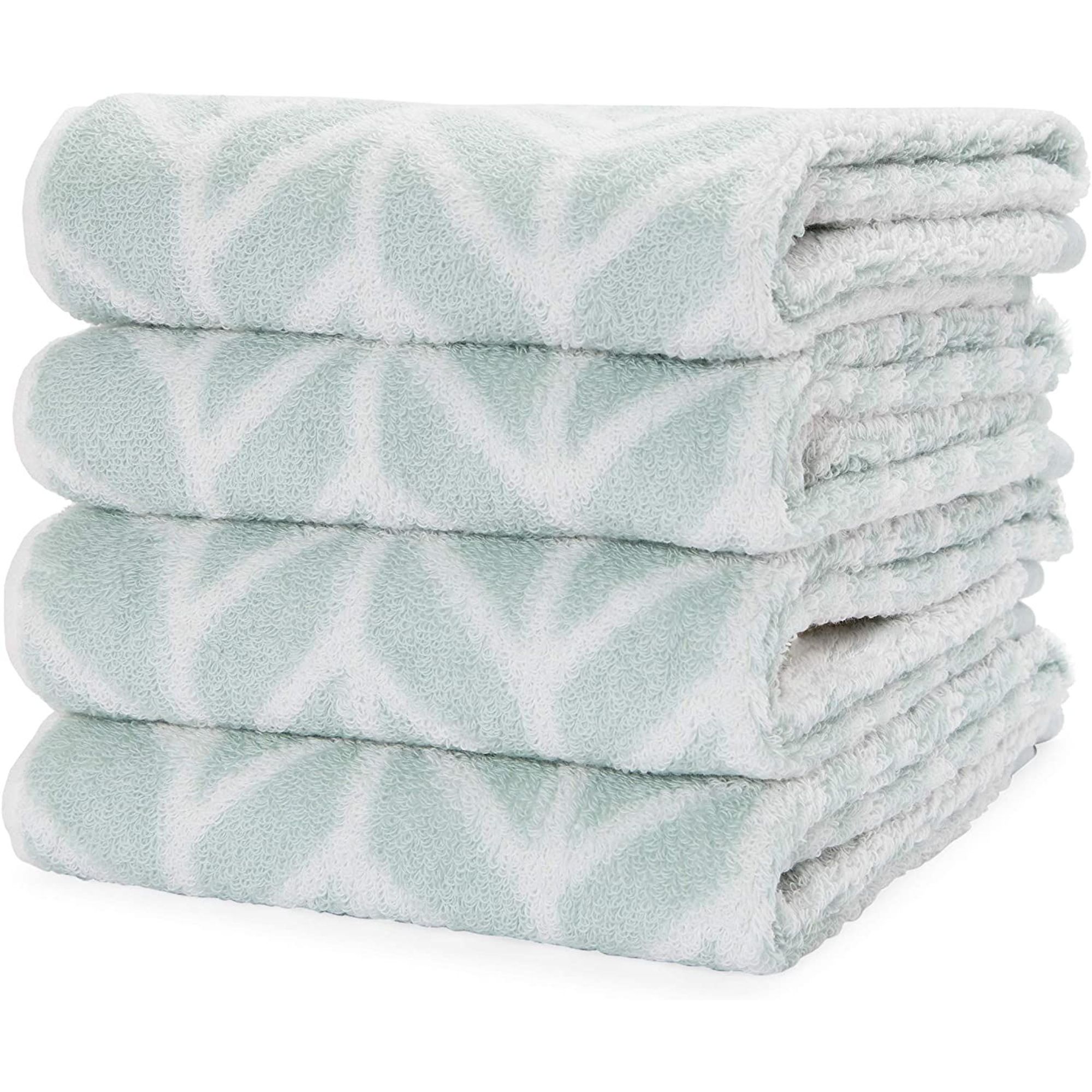 4-Pack Green Chevron Cotton Bathroom Hand Towels