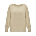 thumbnail image 3 of Plus Size Tops Fashion Bow Collar Solid Buttons Sleeve Knitted Casual Sweater Warm Top, 3 of 6