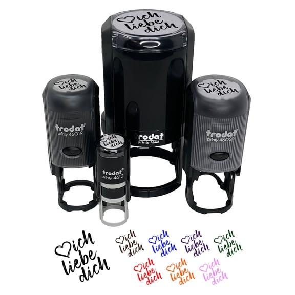 I Love You in German Ich Liebe Dich Heart Self-Inking Rubber Stamp Ink Stamper - Pink Ink - Small 3/4 Inch