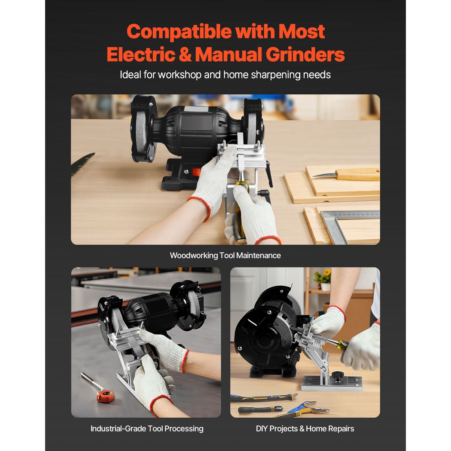 Bench Grinder Sharpening Jig, Tool Rest with Adjustable 0-90 Degree Platform, Sliding and Height Adjustment, Compatible with 6" and 8" Bench Grinders and Sanders