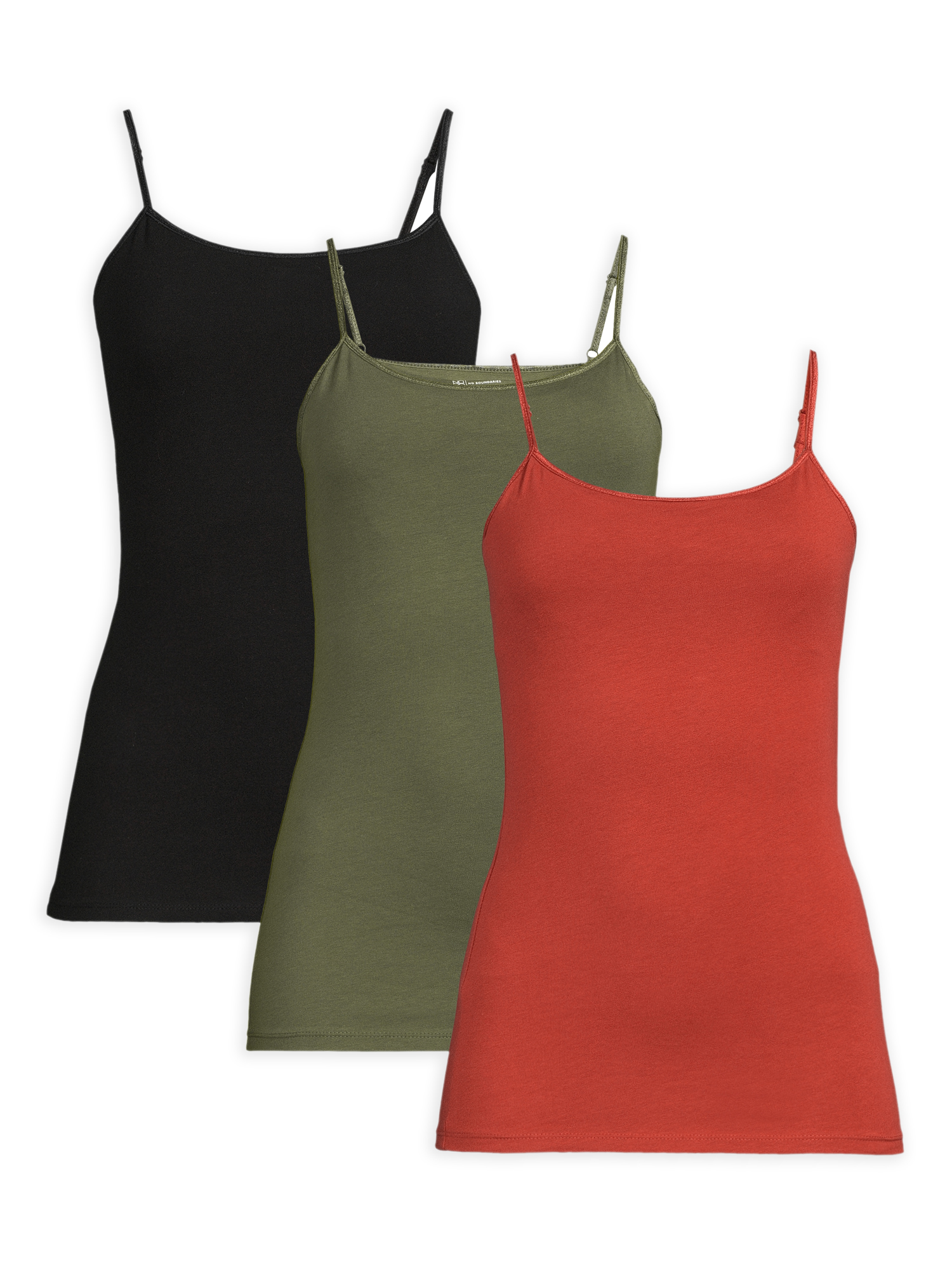 No Boundaries Juniors Shelf Bra Cami with Adjustable Straps, 3Pack