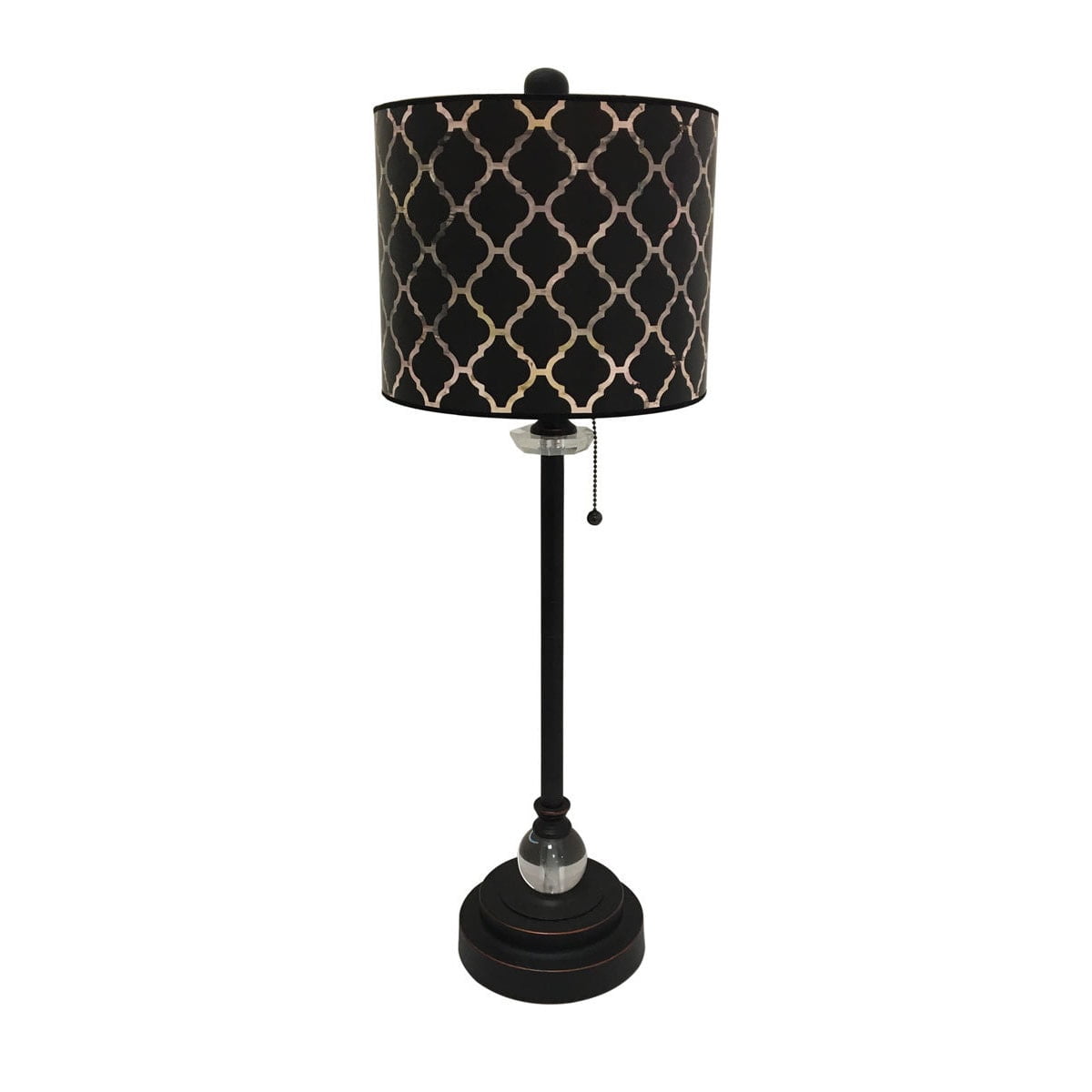 Royal Designs 28" Crystal and Oil Rub Bronze Buffet Lamp with Black Moroccan Tile Design Hardback Lamp Shade, Set of 2