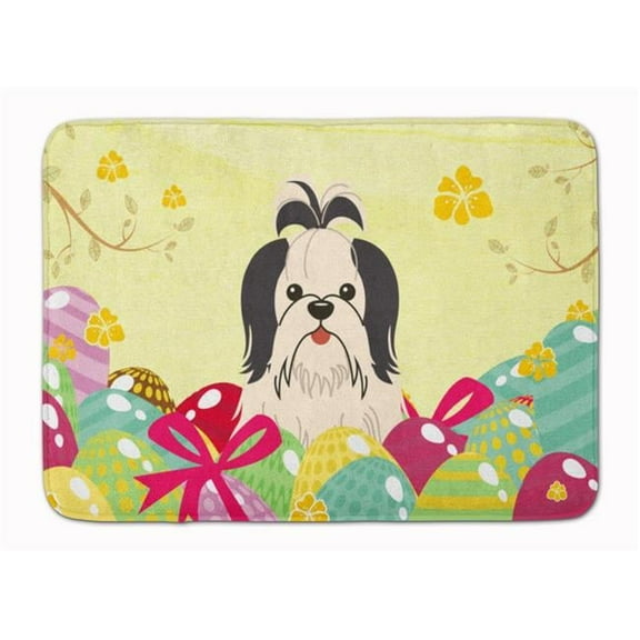 Easter Eggs Shih Tzu Black & White Machine Washable Memory Foam Mat
