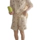 thumbnail image 2 of Pijamas de mujer de manga corta con cuello vuelto y botones con estampado de oso, Top corto para dormir para mujer, pantalones cortos para verano, oso albaricoque XL, 2 of 8