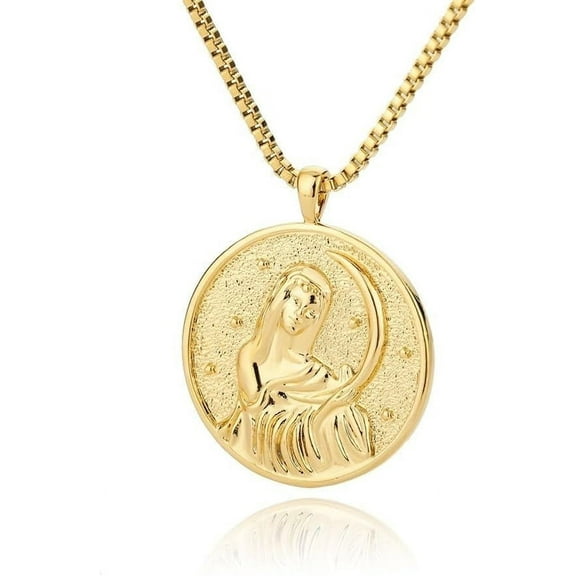 Selene Artemis 18K Gold Plated Necklace,Greek Mythology Medal Necklace,Gold Medallion Queen Necklace For Women