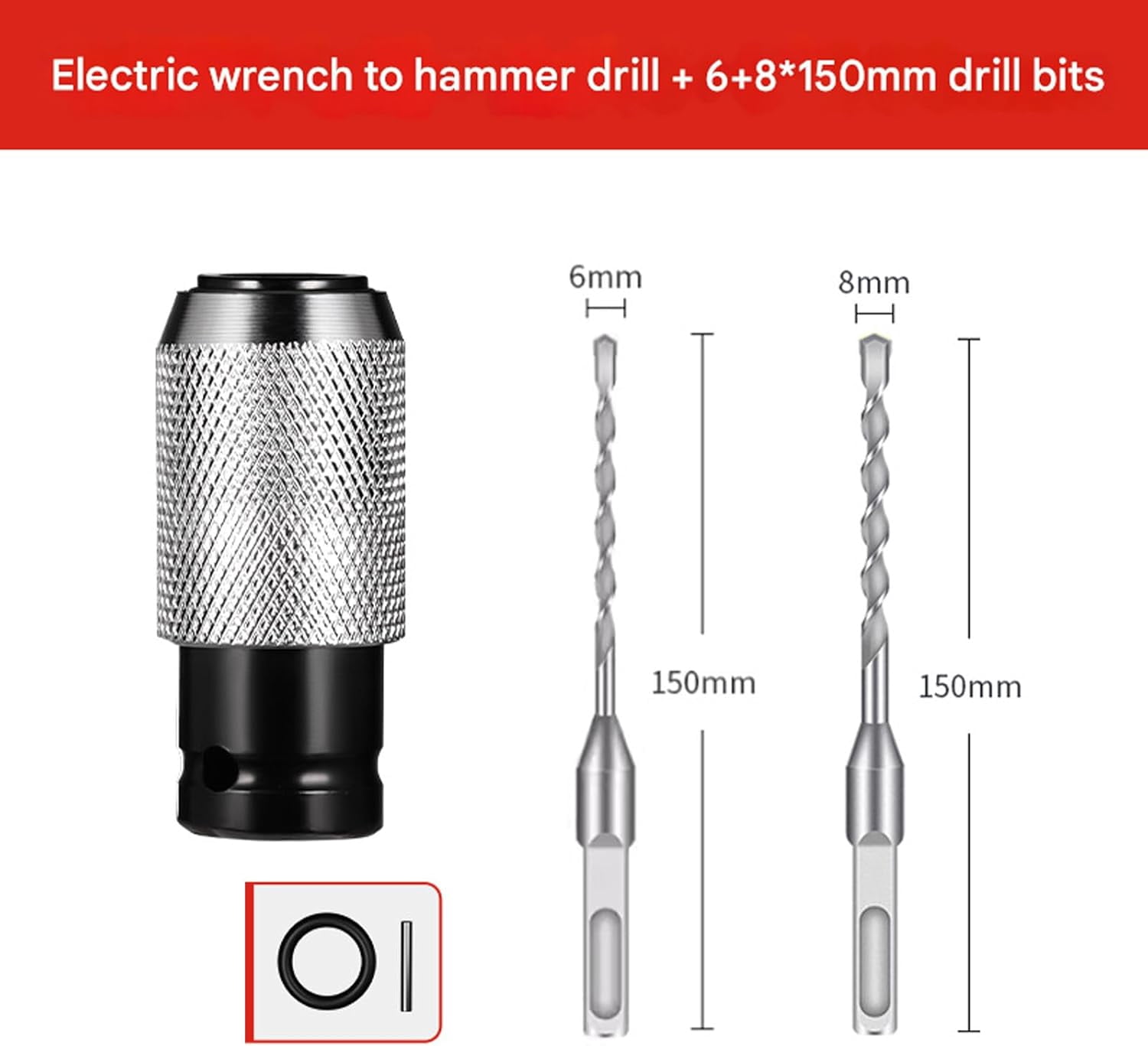 Electric Hammer To Drill Converter, Rotary Hammer Adapter with 4 Impact Drill Bits Set for Concrete Brick Stone Drilling