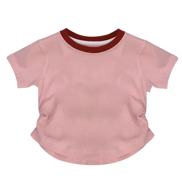 Zpanxa Girls Shirts Summer Color Matching All Match Short Sleeve Tee Bottoming Shirt With Polyester Spandex 9 Years