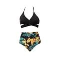 thumbnail image 5 of Douhoow Women Bikini Set V-Neck Tops Leaf Print High Waist Panties Bathing Suit Summer Swimwear, 5 of 7