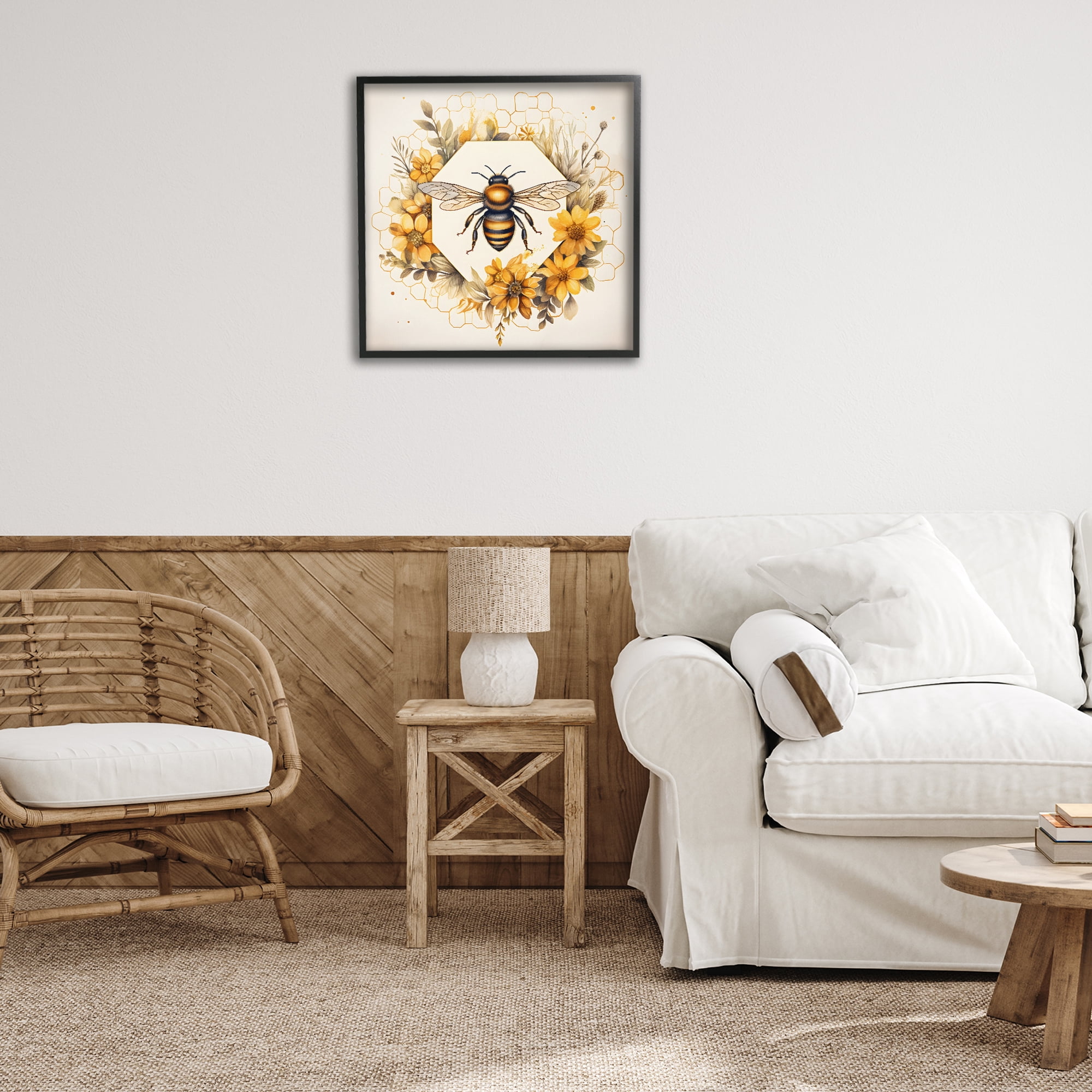 Stupell Industries Hexagon Bee Wreath Animals & Insects Painting Black Framed Art Print Wall Art, 24 x 24