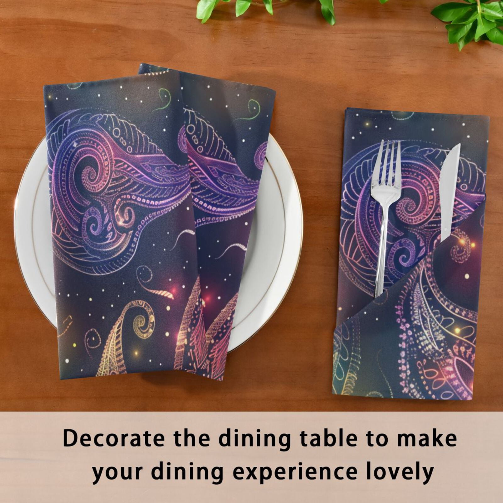 JSTEL Paisley Rainbow Nebula Cloth Napkins Set of 6, 20x20 Inch Washable and Reusable Napkin for Decoupage Dinner Party Everyday Use