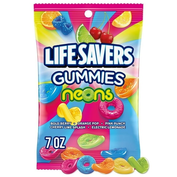 LIFE SAVERS Neons Gummy Candy, 7 oz Bag (Pack of 12)