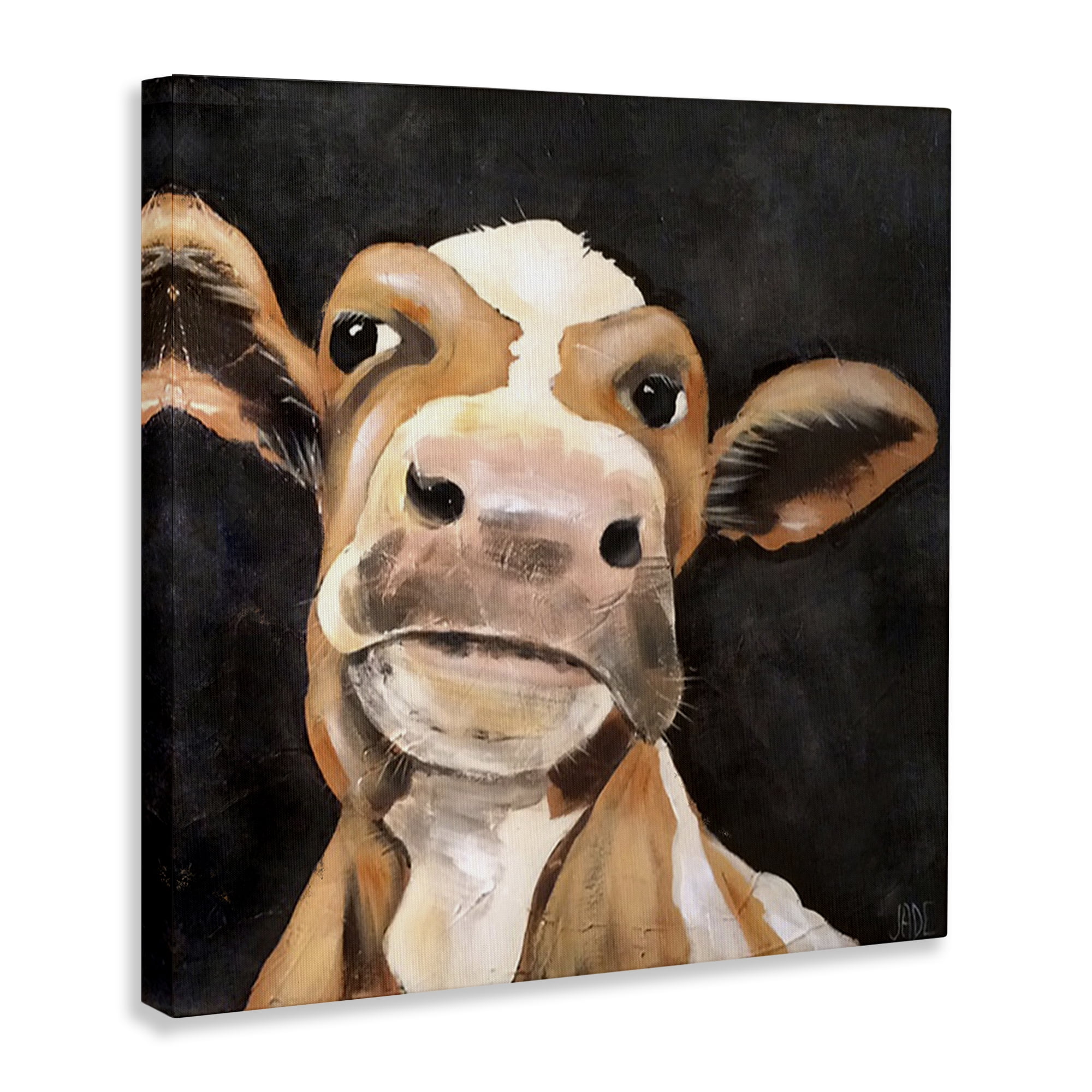 Stupell Industries Country Cow on Black Animals & Insects Painting Gallery Wrapped Canvas Art Print Wall Art, 17 x 17