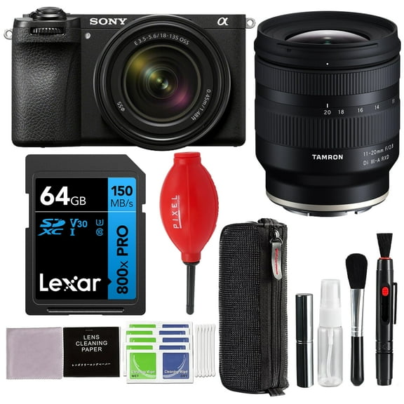 Sony a6700 Mirrorless Camera with 18-135mm f/3.5-5.6 Lens Bundle with Tamron 11-20MM F/2.8 DI III-A RXD for Sony E, Pixel Connection Cleaning Kit, Blower and 64GB SD Card | Sony Alpha 6700