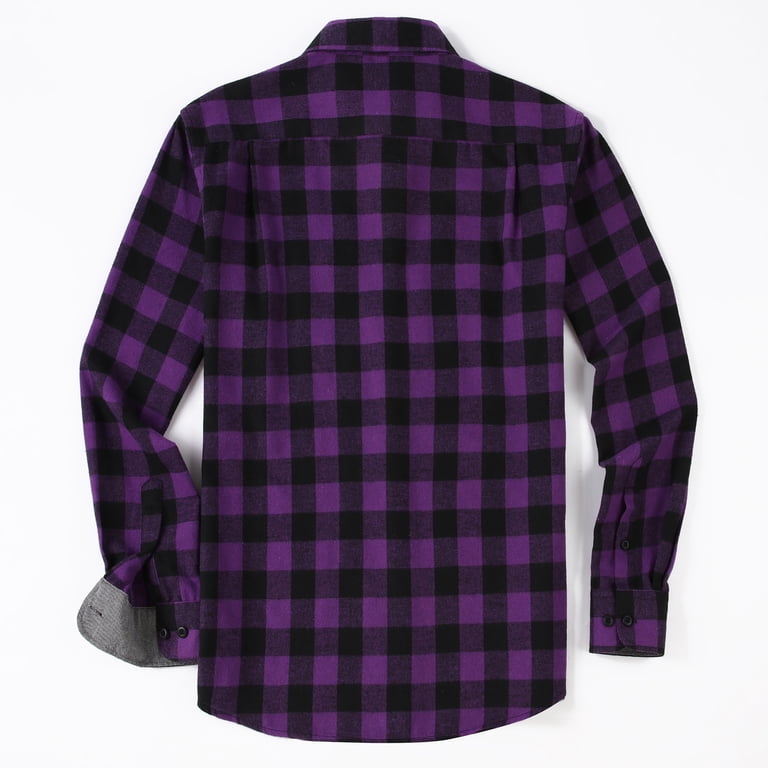 Damipow Premium Men's Flannel Shirt - Long Sleeve Plaid Button-Down, Red, Size Small