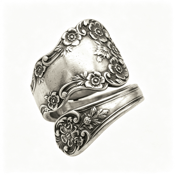 DESIGNICE Spoon Ring for Women Vintage Silver Floral Flower Rings Wide Wrap Boho Circling Rose Cluster Rings Adjustable Extendable Wedding Finger Ring Retro Jewelry for Women Men