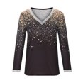 thumbnail image 4 of Pompotops T-shirt Décontracté pour Femme Imprimé à Manches Longues Col en V Froncé Chandail Blouse Hauts Liquidation, 4 of 8