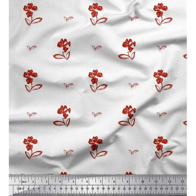 Soimoi Poly Georgette Fabric Leaves & Floral Artistic Print Fabric by Yard 52 Inch Wide