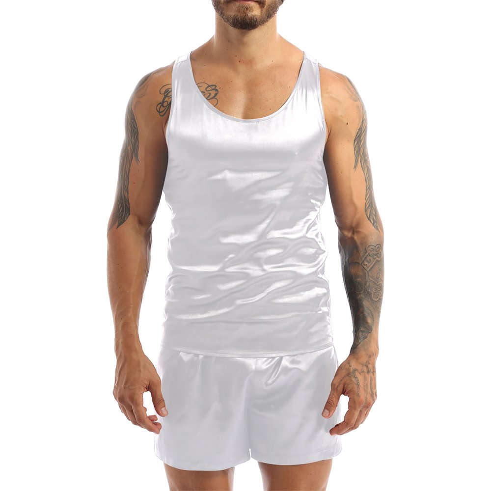 iEFiEL iEFiEL Mens Summer Satin Pajamas Nightwear Sleeveless Tank Top