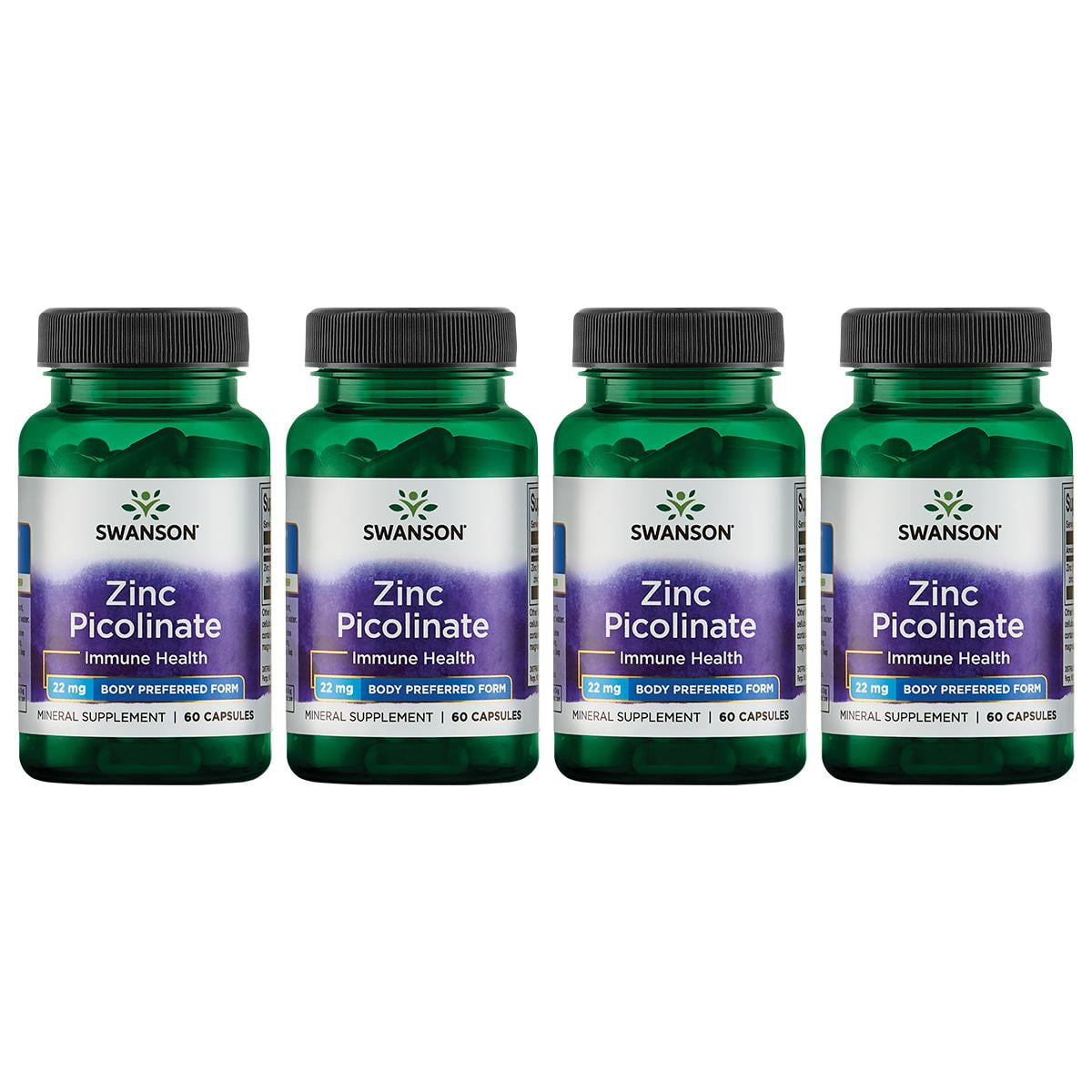 Swanson Zinc Picolinate Body Preferred Form 22 mg 60 Caps 4 Pack