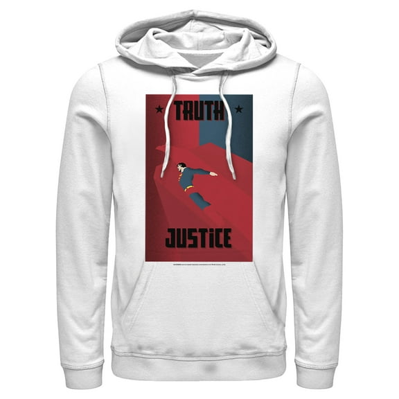 Men's Superman Truth & Justice Eagle  Pull Over Hoodie White Large