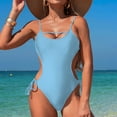 thumbnail image 4 of ANINEO 2025 Women Swimwear Solid Color Swimsuit Monokini Spaghetti Hollow Integrated Swimsuit Classic Hawaii Summer Tropical Brazilian Beachwear, 4 of 7