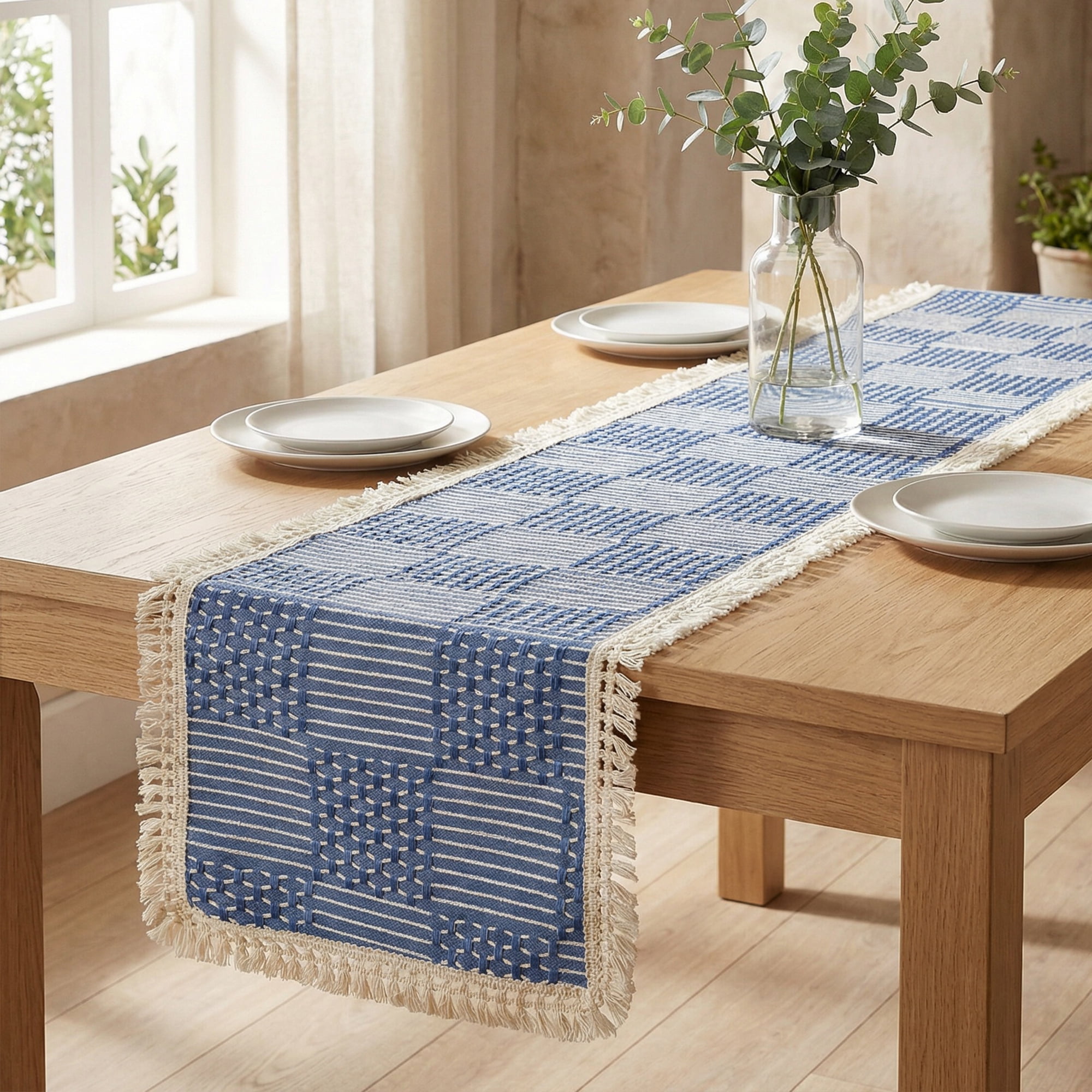 Unique Bargains Birthday Decorations Tassel Kitchen Table Runner Navy Blue 13x70.9in