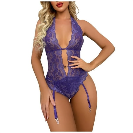 

Womens Jumpsuit Clearance Lace Bib Pants Coverall Bodysuit One-Piece Leotard Cargo Pants for Women Mesh Jumpsuit for Women Purple M