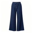 thumbnail image 4 of Cagogo Women's Wide Leg Drawstring Trousers Flowy Casual Loose Pants with Pockets Solid Long Palazzo Trousers Travel Work Lounge Outfits Fall Clothes, Dark Blue M, 4 of 7