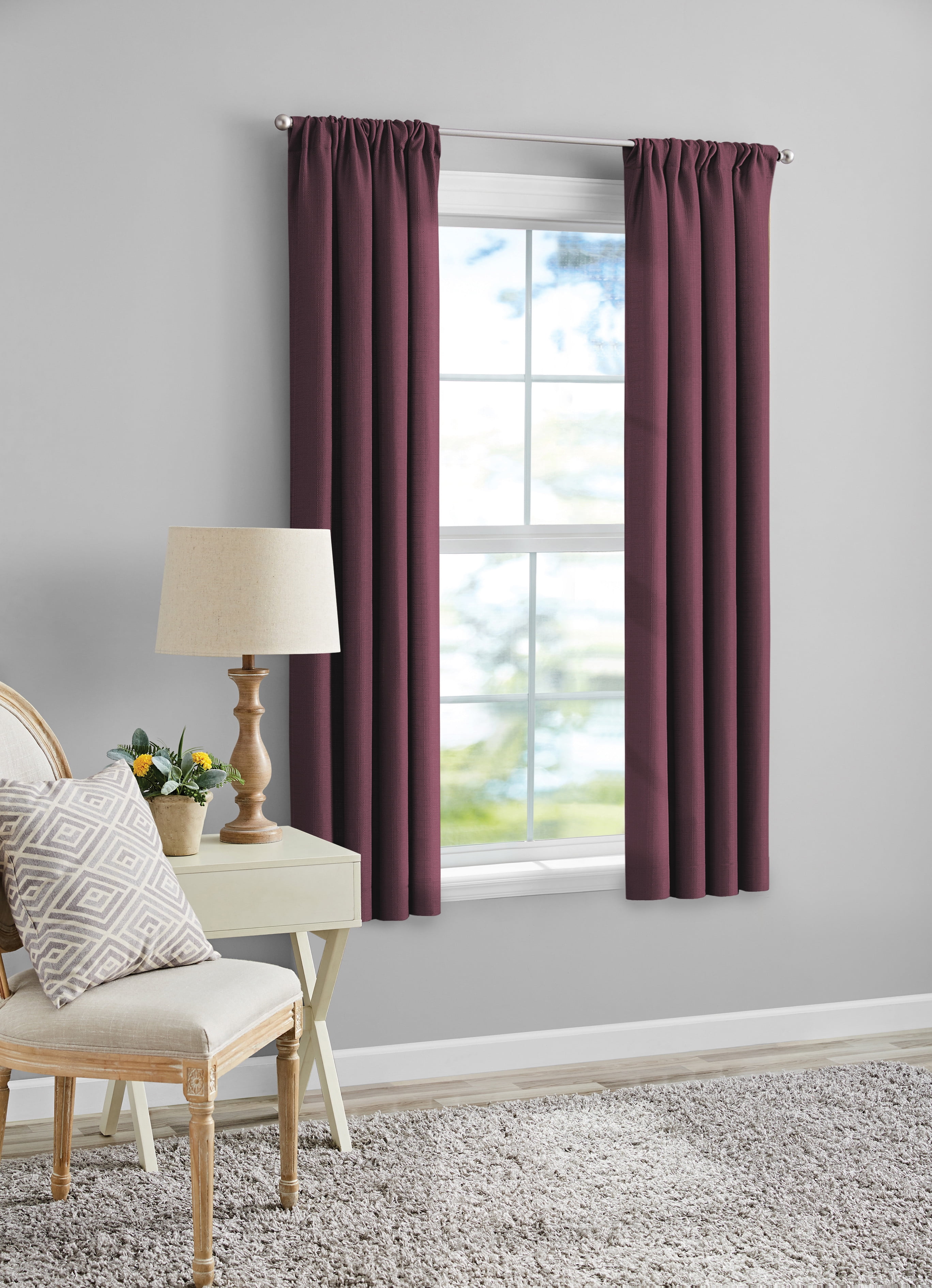 (2 pack) Mainstays Southport Light Filtering Rod Pocket Textured Curtain Panel, Set of 2, Burgundy, 40” W x 63” L