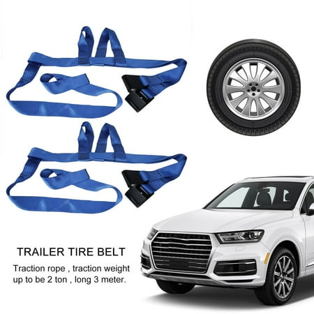2 Pcs 3 Meters Car Basket Straps Trailer Tire Belt Adjustable Tow Wheel 2 Tons