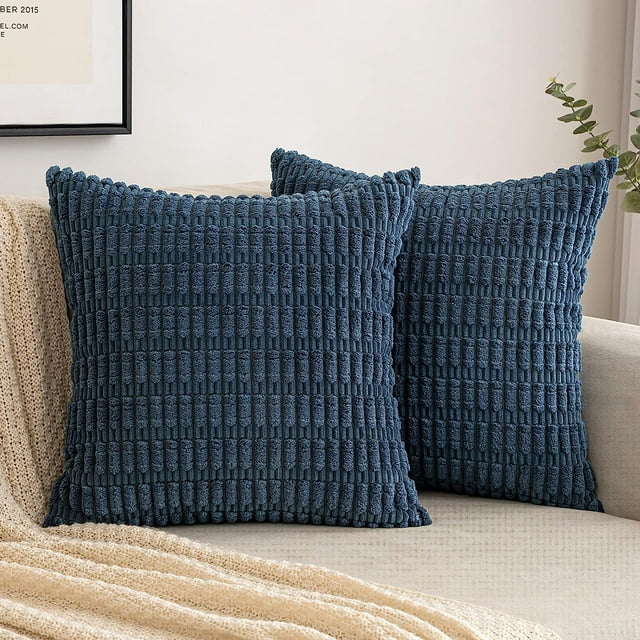 Paquete de 3 fundas decorativas de pana para cojines de 18x18 pulgadas, funda de cojín cuadrado de pana a rayas suaves, decoración bohemia para el hogar para la sala de estar