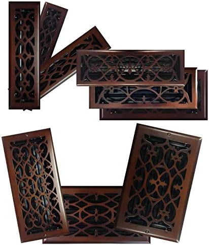 4" x 14" (5.25" x 15.25" Overall Size) Copper Victorian Register with Damper (HVAC Vent Cover)