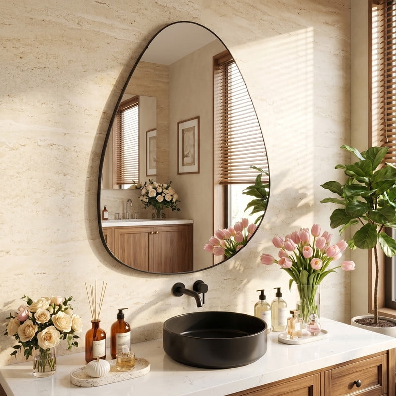 Easy4Home 20"x30" Frameless Bathroom Vanity Wall Mirror with Irregular Shape