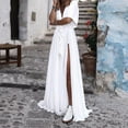 thumbnail image 4 of fartey Women Cotton Linen Dress Plus Size Baggy Solid Color Lapel Maxi Sundress Breathable 3/4 Sleeve Irregular Split Hem Dresses, S-5XL, 4 of 7