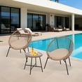 thumbnail image 4 of Outdoor Patio Bar Table Set – 3 Piece Acapulco Style Rattan Furniture with Glass Top, 2 Cushioned Chairs, All-Weather Conversation Seating for Garden, Balcony, Deck – Brown, 4 of 8