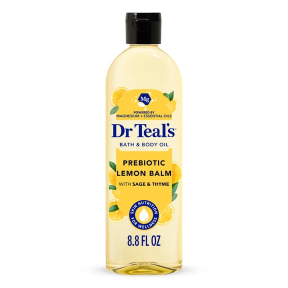Dr Teal's Moisturizing Bath & Body Oil, Prebiotic Lemon Balm, 8.8 fl oz